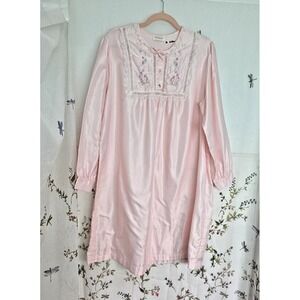 Vintage Barbizon Nightgown Pastel Pink Satin Prairie Cottage Lace Granny Nightie